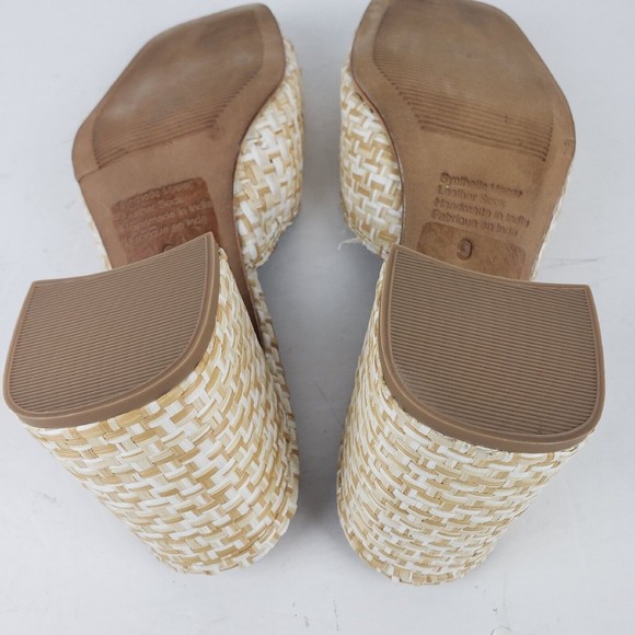 Jeffrey Campbell Melange-3 White Tan Raffia Squared Toe Woven Slip On Sandal 9 - Picture 15 of 16